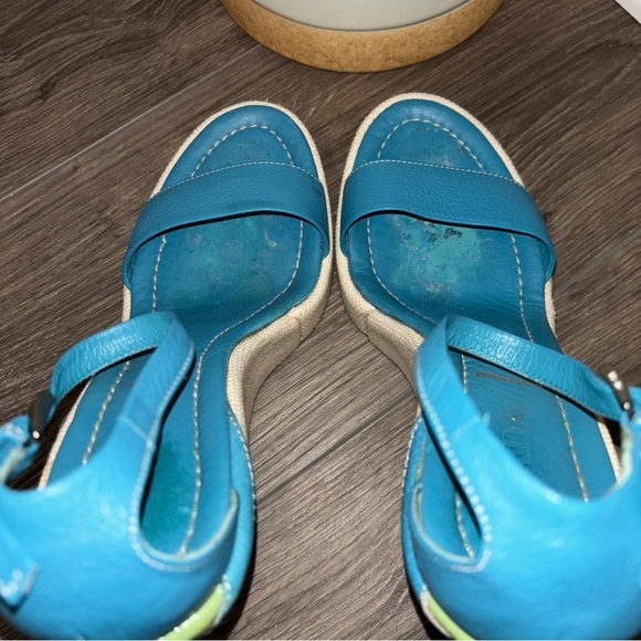 Prada Seahorse Wedge Platform Sandals Leather Green Blue - Picture 8 of 14